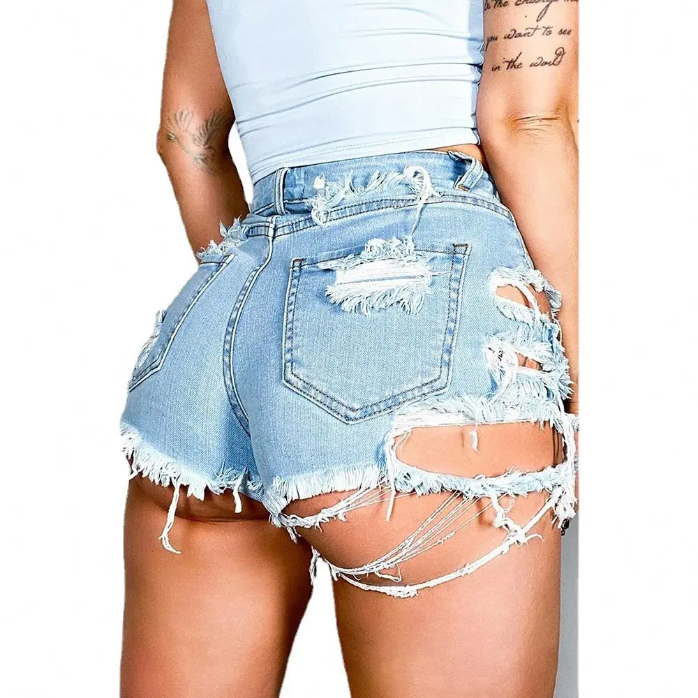 
2021 New Fashion womens jean shorts Irregular torn hole stretch denim short jeans pants for woman 