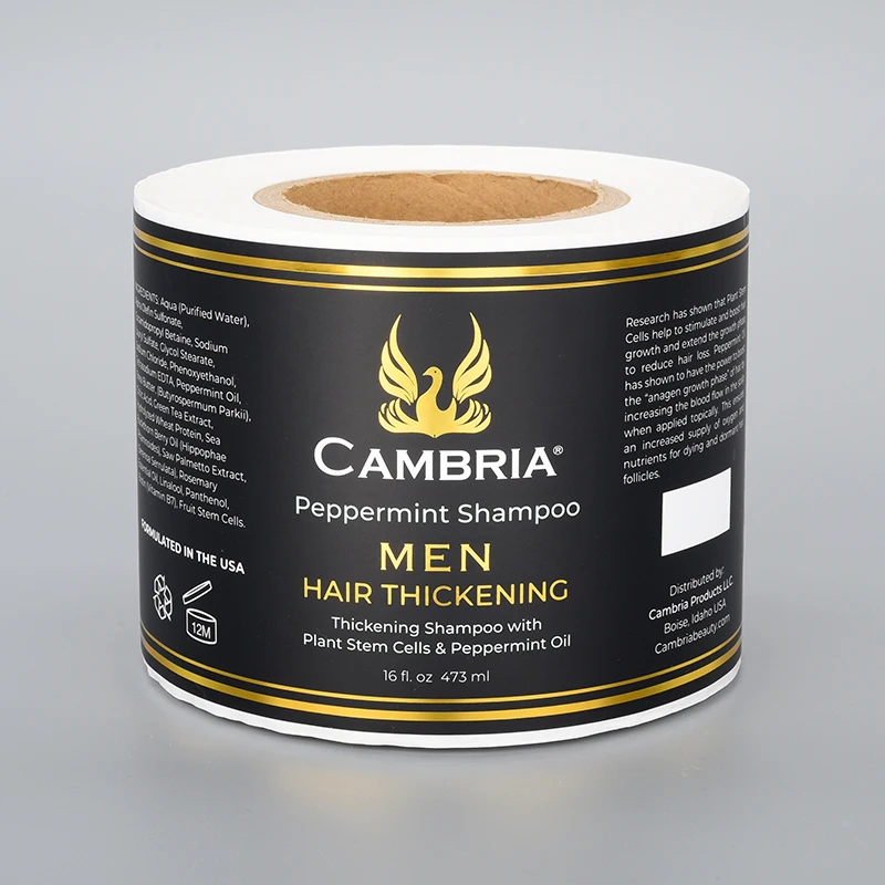 customized logo printing gold foil sticker self adhesive paper cosmetic bottle label waterproof stickers roll