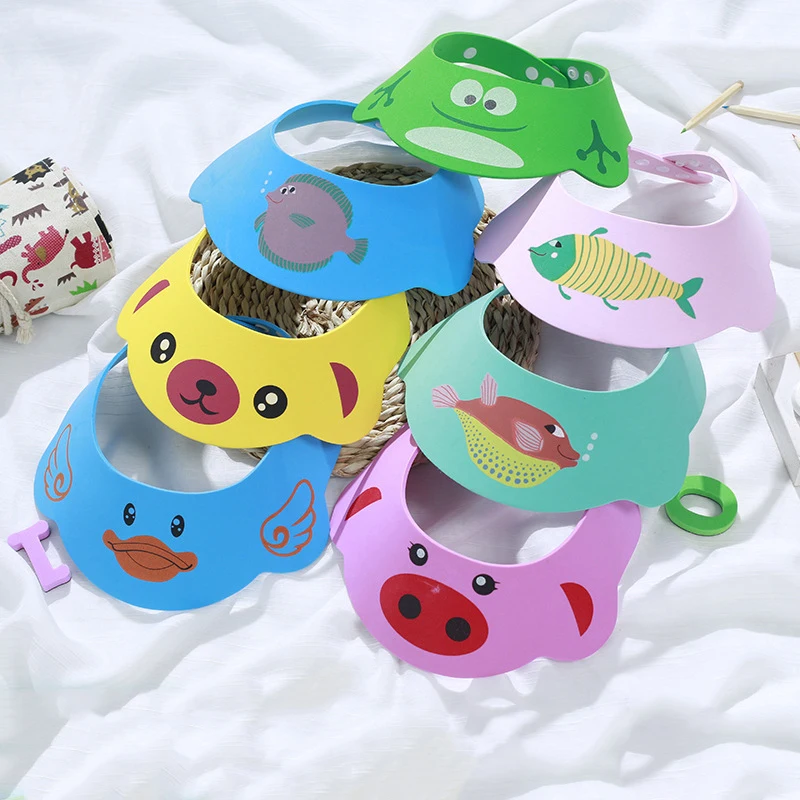Customized Cartoon Frog Pig Duck Waterproof Adjustable Baby Bath Shower Caps Kids Infant Plastic EVA Shampoo Hats