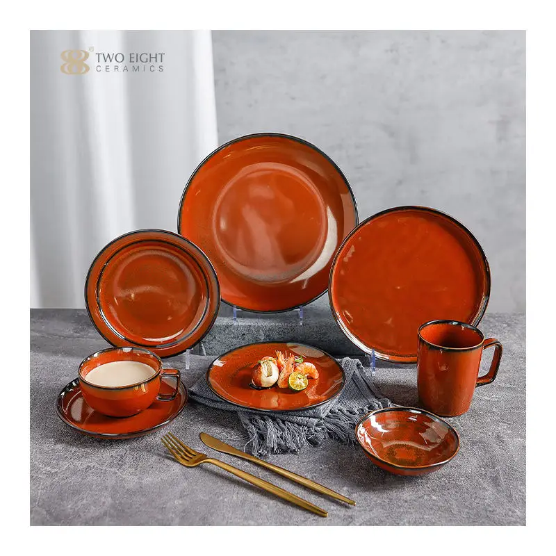Orange Ceramic Dishware Set China Dinnerware Wholesale Porcelain Dinner Set plates ceramic dinnerware set for sale