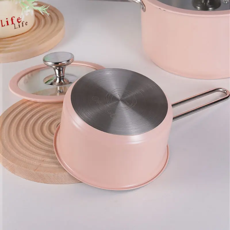 Korean Style 4 Piece Durable Ceramic Paint Kitchen Induction Stove Stainless Steel Cookware Set Cooking Pot Set