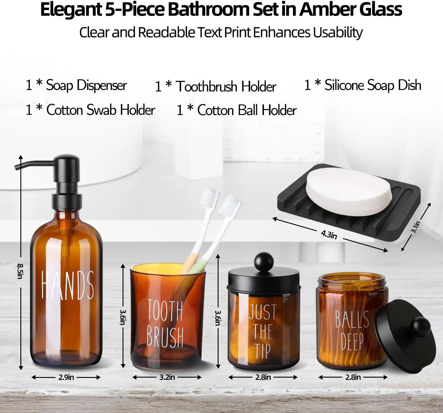 5 Pcs Glass Soap Dispenser Soap and Toothbrush Holder Hotel Farmhouse Boho Home Decor Bathroom Accessories Set