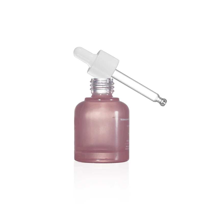 New Design Custom Round Shoulder Thick Bottom 30ml Pink Essential Oil Serum Glass Dropper Bottle For Cosmetic Packaging