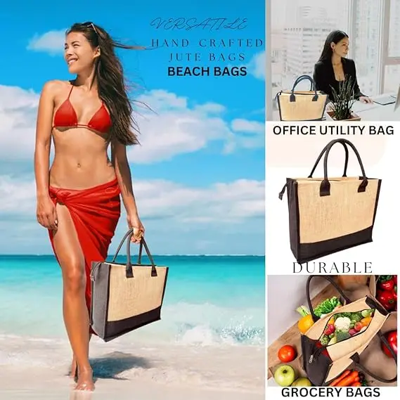Burlap Durable With Zipper Recycled Waterproof Jute Beach Bag Custom Bag Jute