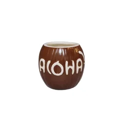 Personalized Coconut  Shaped Ceramic Tiki Mug Cocktail Bar Cup