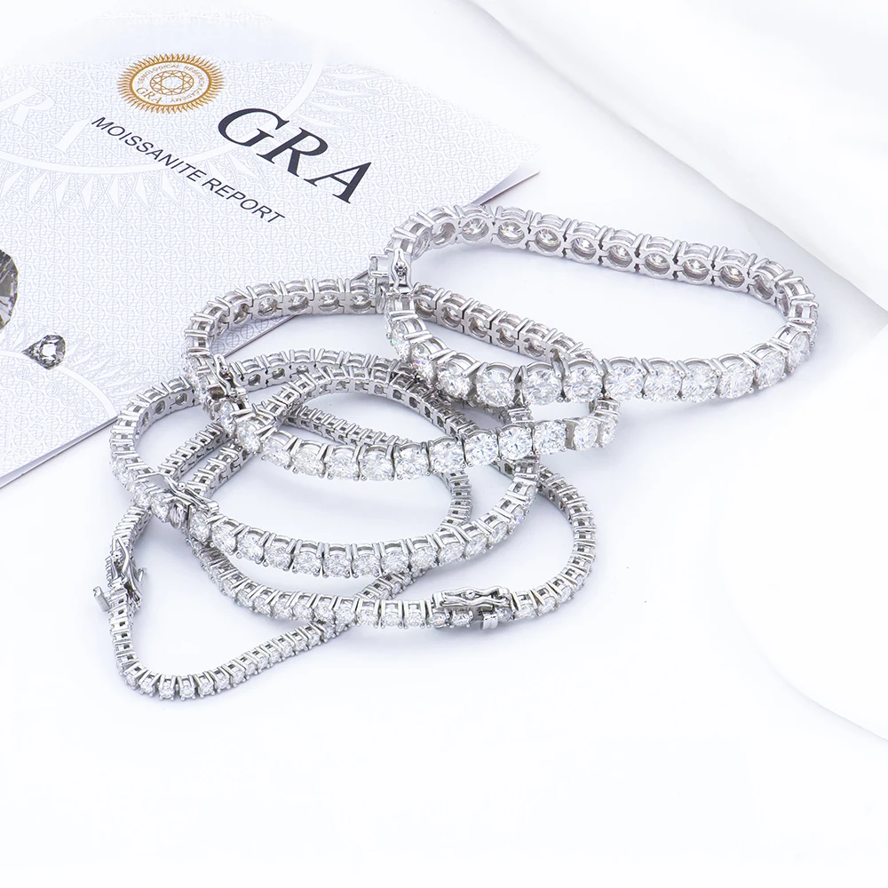 NEW Wholesale 925 Silver White 2-6mm Round DEF High Quality Mossanite Diamond Tennis Chain Bracelet Fashion Jewelry For Lady