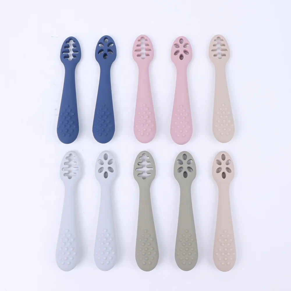 Custom Bpa Free Infants Toddlers Food Squeeze Training Feeding Silicone  Baby Weaning Spoons Babi Feed Spoon Silicone Baby Spoon