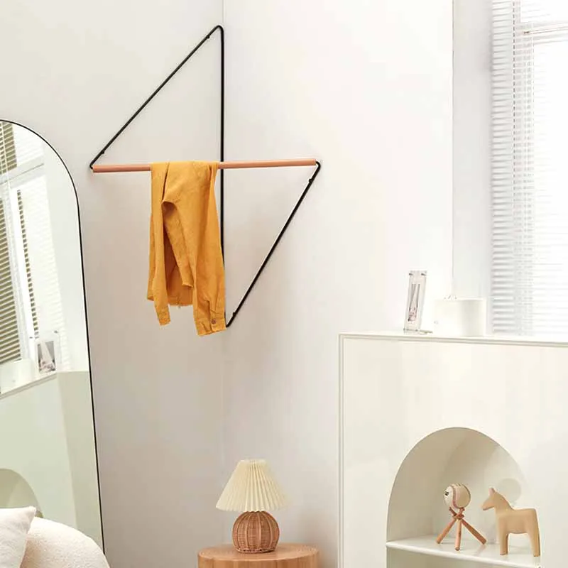 Corner Wooden Metal Wall Hanger High Quality Laundry Solution Fashion Design Space Saving Clothes Rack Wholesale