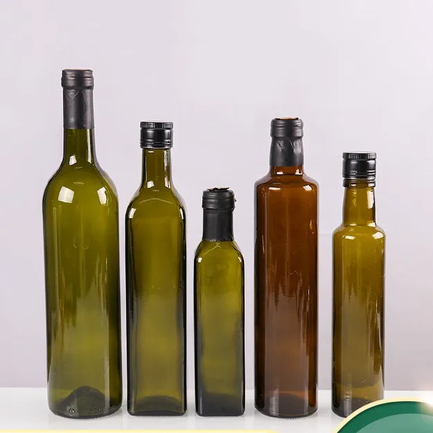 Wholesale In Stock 250ml 500ml 750ml 1000ml Clear Dark Green Square Round Marasca Cooking Olive Oil Glass Bottle with Screw Cap