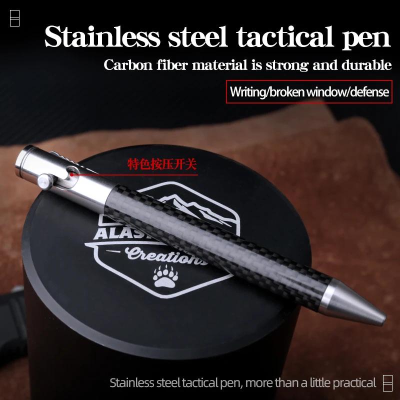 Stainless steel carbon fiber tactical pen broken window writing pen to carry with you