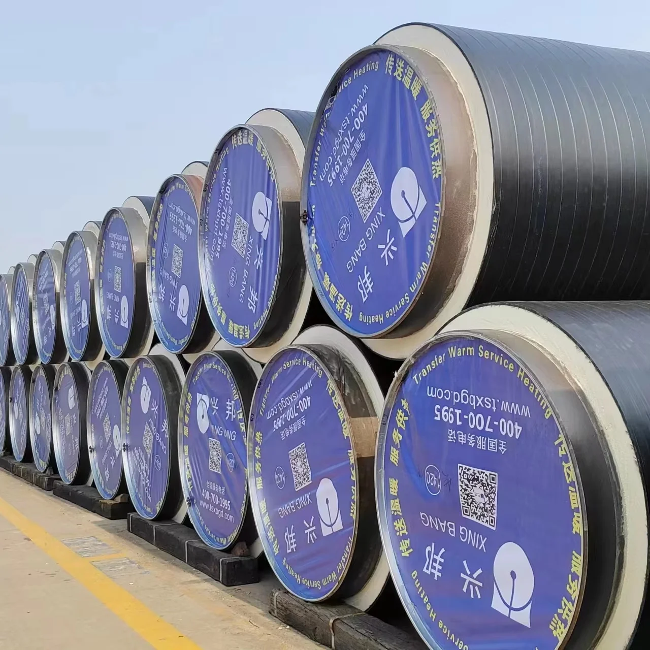 EN253 spraying wrap insulation pipeline pre insulated piping polyurethane foam thermal insulation steel pipe for hot water