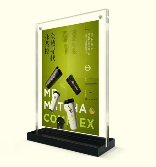 A5 Clear T Shape Magnet Acrylic Sign Holders Paper Photo Frame Poster Board Black Base Holder Advertising  Display Stand