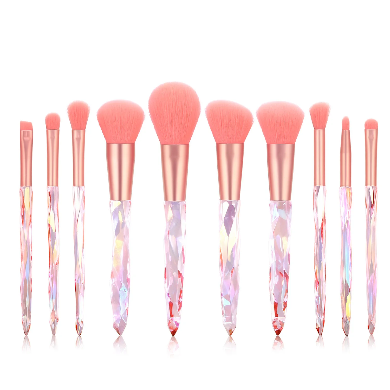 10PCS High Quality Bling Transparent Diamond Makeup Brush Set Vegan Pink Professional Crystal Make Up Brushes