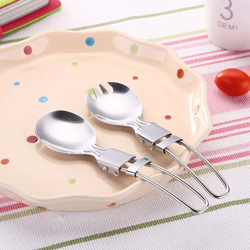 5 Pcs Set Folding Spoon Noodle Fork Chopsticks Portable Cutlery Multipurpose 304 Stainless Steel Outside Camping Tableware Sets