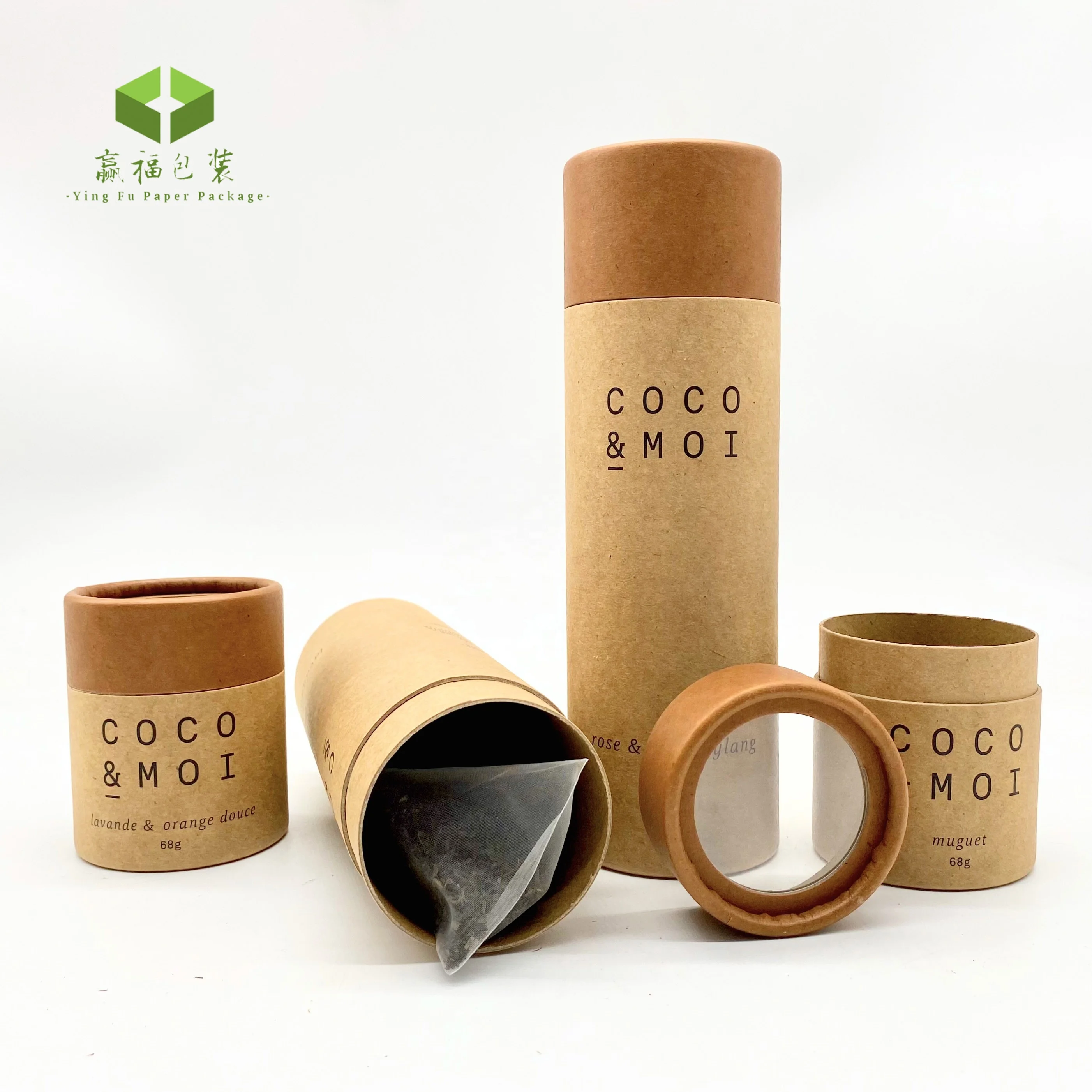 Custom transparent round electronic cylinder paper tube underwear packaging clear window pvc packaging incense food grade box
