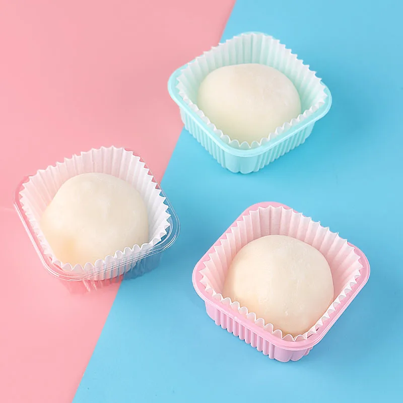 Wholesale 80g Square PET Plastic Pink Moon Cake Packaging Boxes Disposable Egg Yolk Crisp Pastry Food Dessert Packaging
