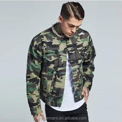 huili hot selling allover printed camouflage jean jacket men collarless cotton denim softshell jacket