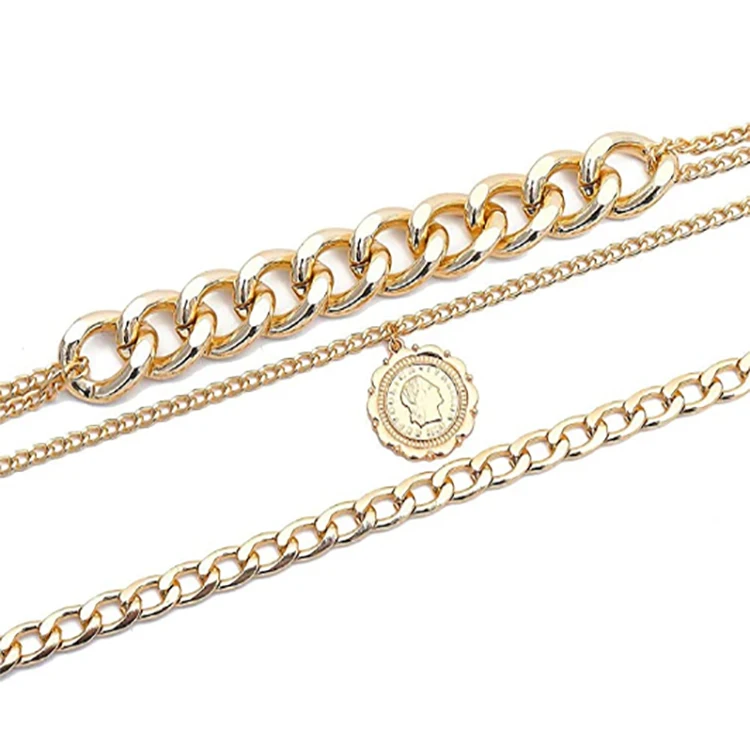 Modern Fashion Gold Layered Thick Necklace Punk Gothic Sweater Chain Pendant Necklace