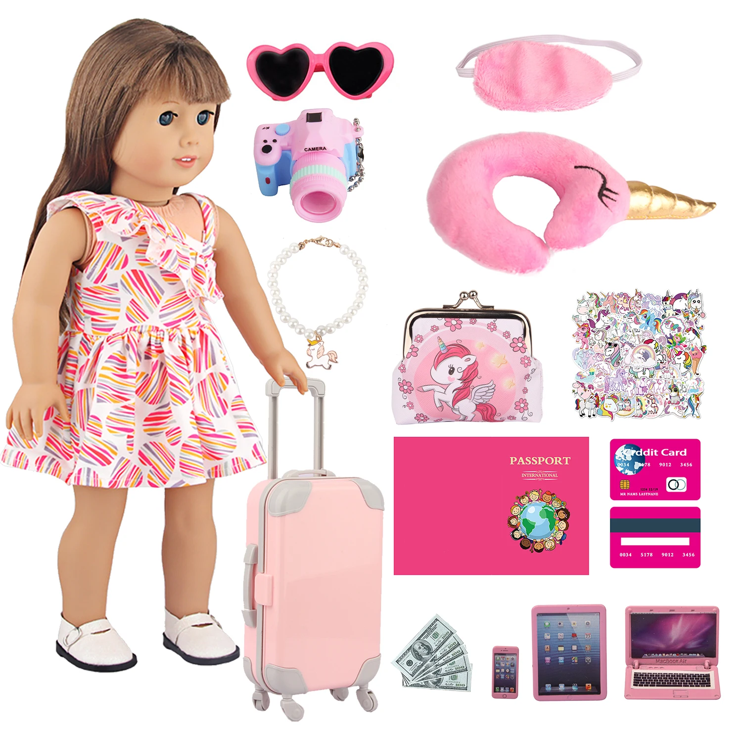 Newest arrival  Amazon  Hot Sell Doll Clothes Suitcase Accessories Toy Sets