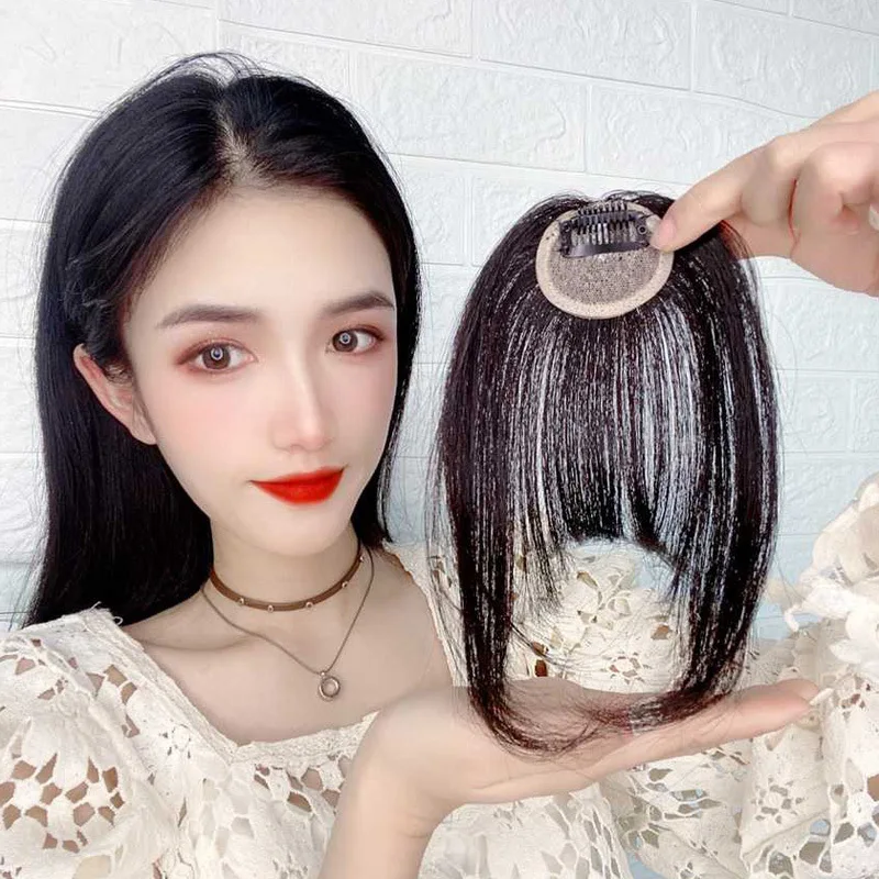 ZP online Popular 100 human hair fringe  Female Real Hair Forehead Human Hair Wigs  French Fringe Air Bangs  for women