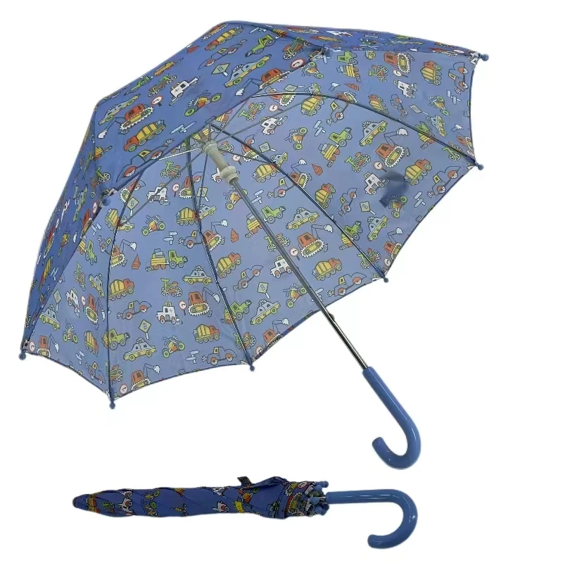 Popular Kid Cartoon Manual Open Close Umbrella with Customized Logo Printing plastic Hanging Handle Dome umbrella