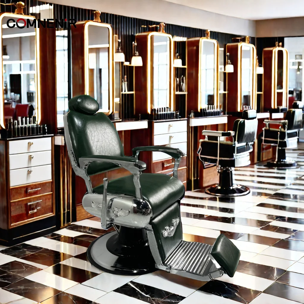 Modern Hair Cutting Barber Shop Chairs Factory Gray Leather Salon Chair Styling Furniture Quality Barber Seats nail table