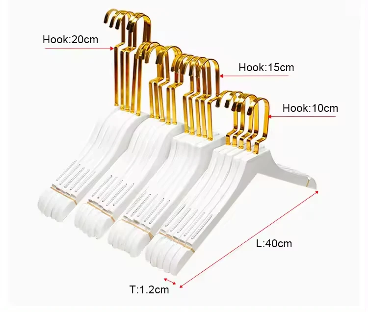 Factory customization Garment white wood clothes hangers racks gold hook for boutique wooden