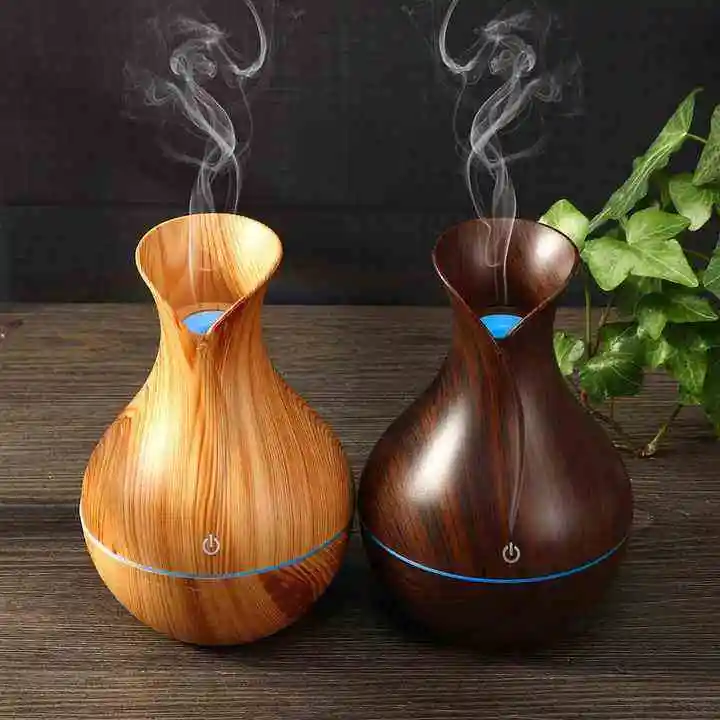 Wood Grain Aroma Essential Oil Diffuser Home Office Room 7 Colors LED Light Mini USB Cool Mist Air Humidifier