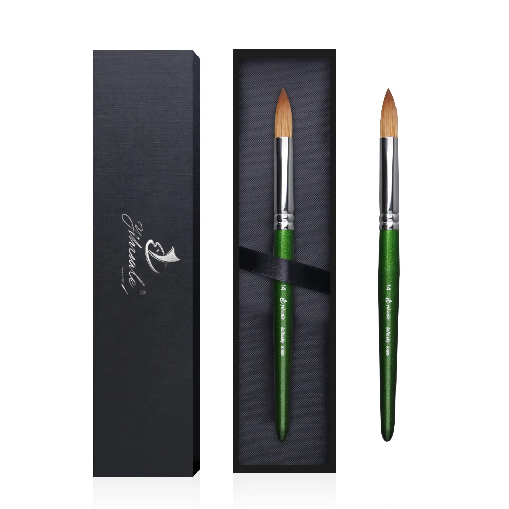 USA Acrylic Nail Brush 100% Pure Kolinsky Hair acrylic brush New Teal Wood Handle with Silver Ferrule Oval Crimped Shaped