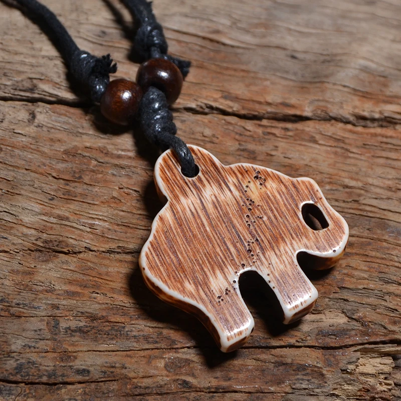 FX014 Elephant necklace Vintage pendant Man Choker Retro Africa Jewelry Tribal style Imitation Yak Bone necklace Amulet Gift
