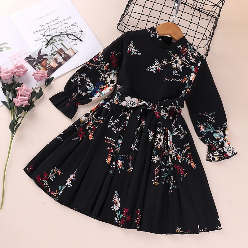 
Autumn 2021 kids skirt cute fashion new Korean edition long sleeved flower printed girls princess dress 