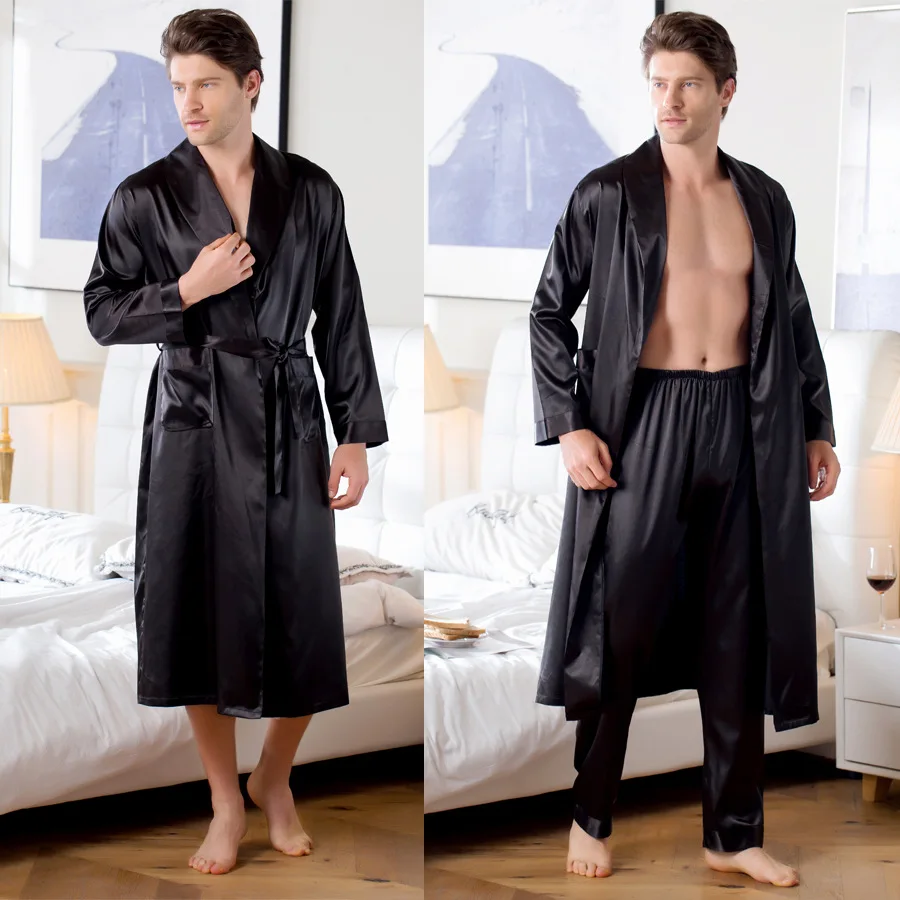 2022 Custom men silk Satin pajama set kids nightwear Casual bath robe High quality Sleepwear homewear mens loungewear set