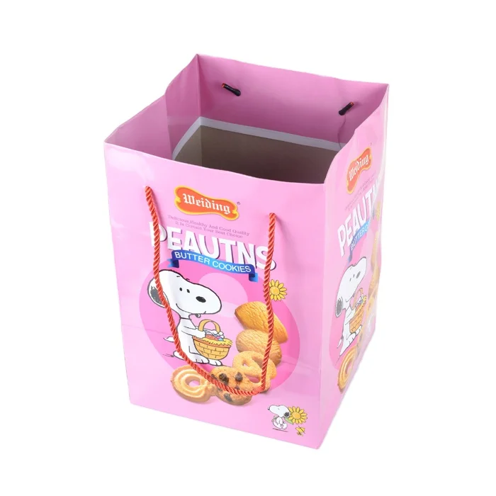 
Pink color Snoopy Cartoon containing Cookies paper hand bag for little girls 