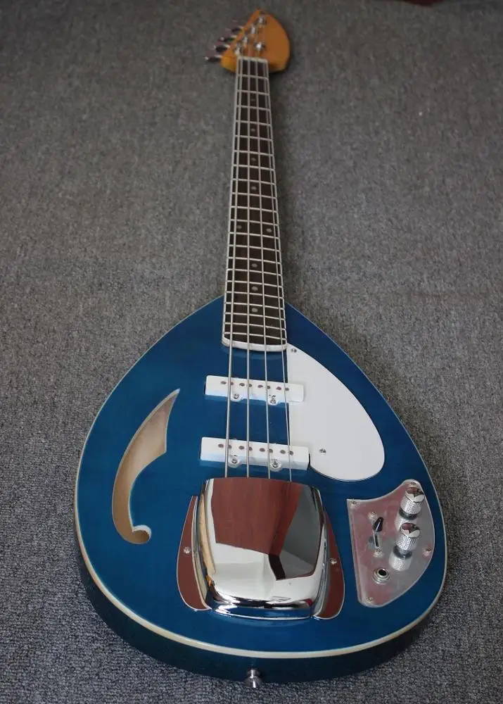 Weifang Rebon 4 String Teardrop electric bass guitar in blue colour