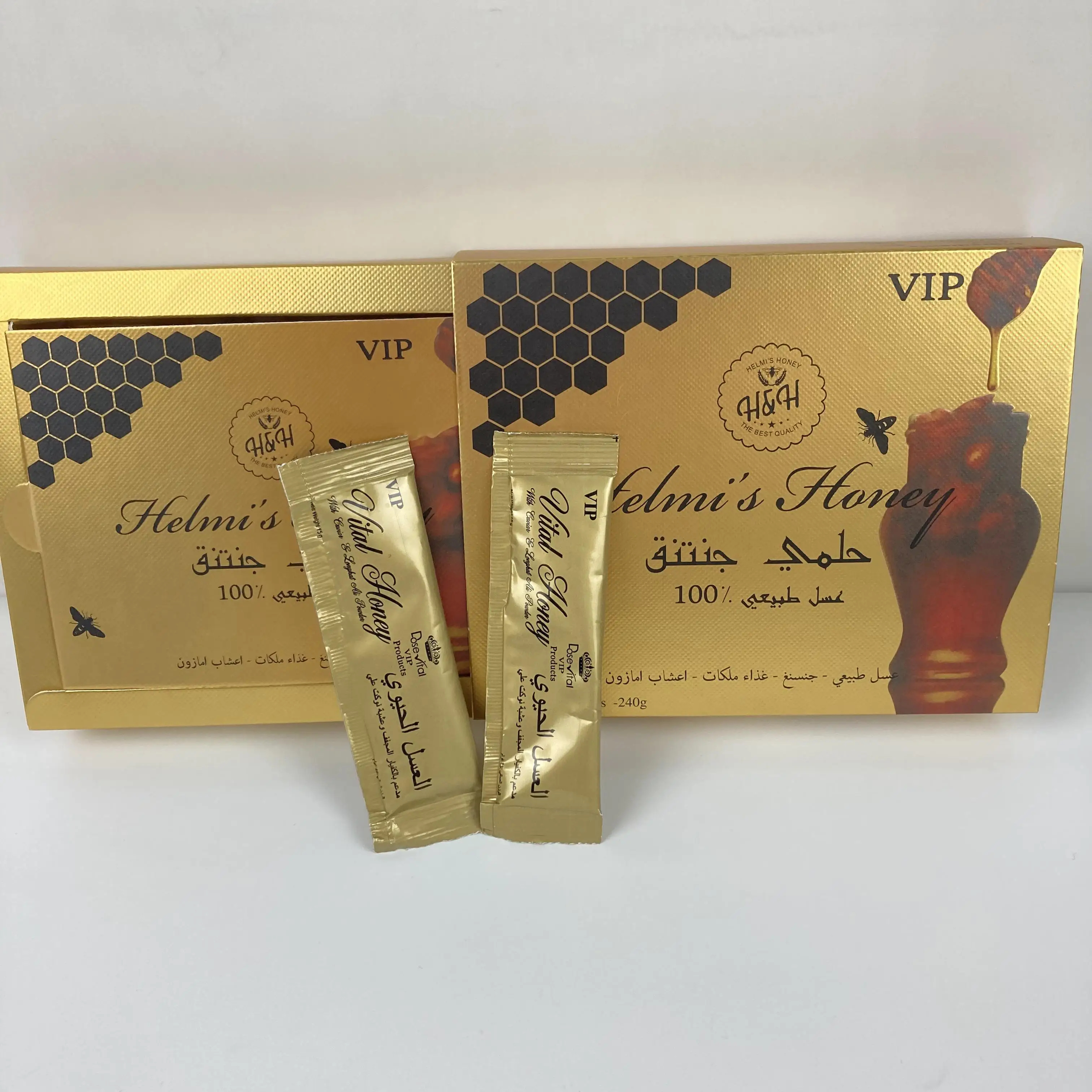 Индивидуальная Золотая печать Vital Vip медовая упаковка Саше цветы HMF Royal Honey для