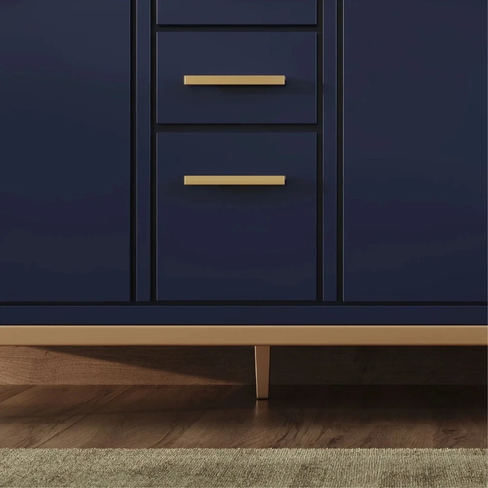 Modern Double Basin Golden Handle Blue Bathroom Vanity With Mirror 60inch Artificial Marble Top Vanities Luxury Bathroom