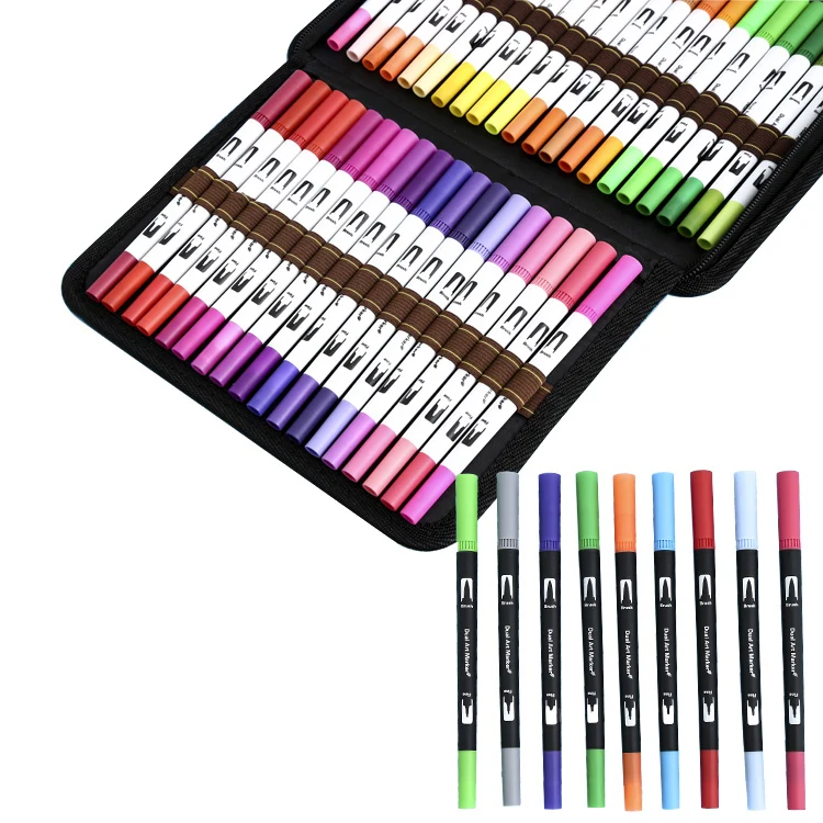 Fabric bag packed 120 colors dual tip watercolor marker pens big set