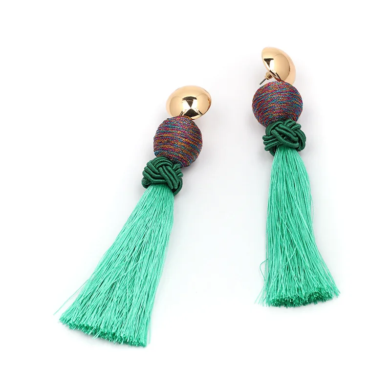 
Rope Knot Earrings Tassel Bohemian Handmade Women Jewelry Long Tassel Silk Thread Ball Designer Earrings Popular Brands Earring 