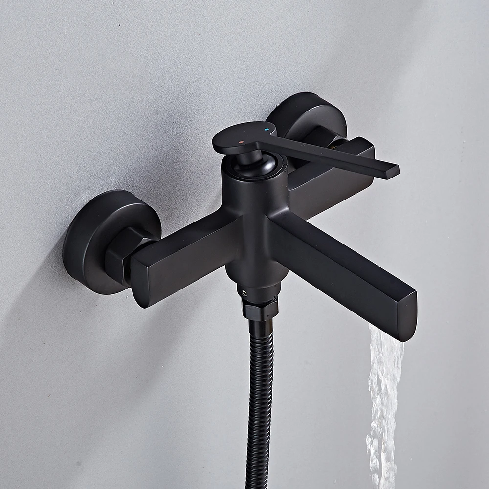 Portable Black Brass Hot And Cold Bathroom Hand Shower Head And Faucet Set Wall Mount