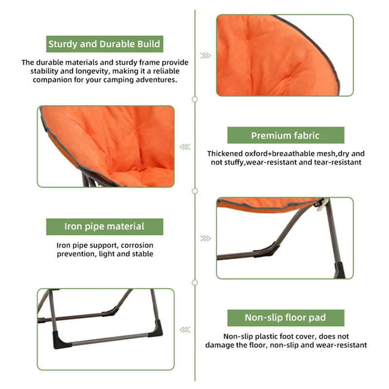 New Custom Outdoor Lazy Round Sofa Padded Saucer Portable Folding Camping Lawn Moon Chair