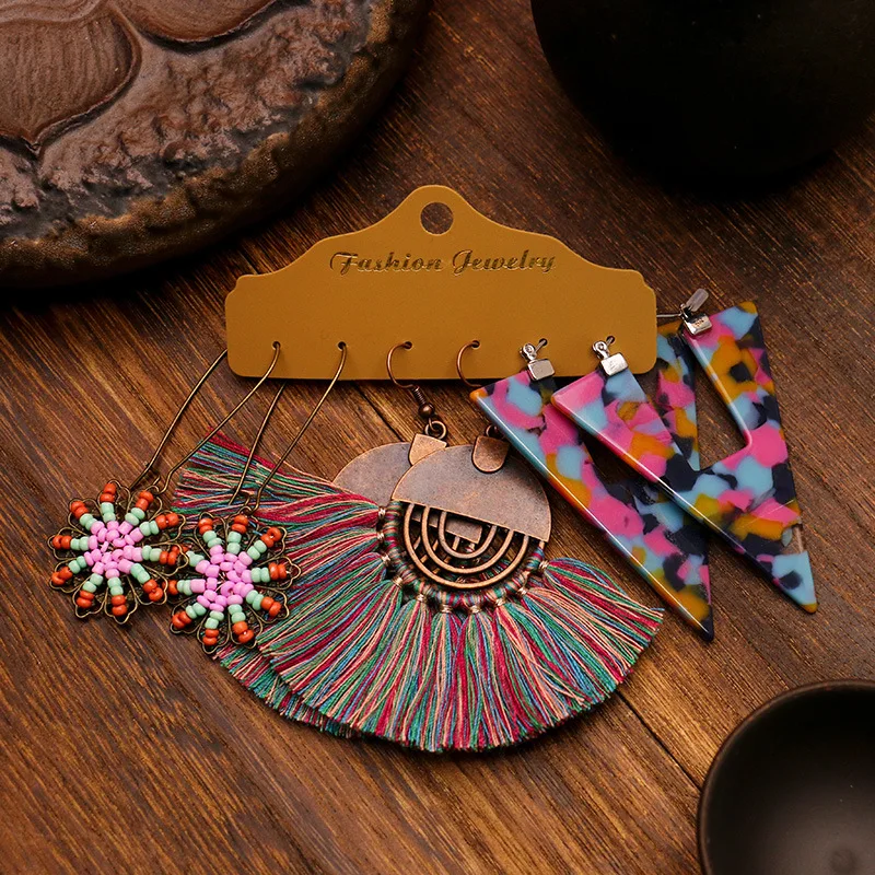 Boho Earring Sets Retro Tassel Earrings Set Flower Earrings Ethnic Bohemian Jewelry Women