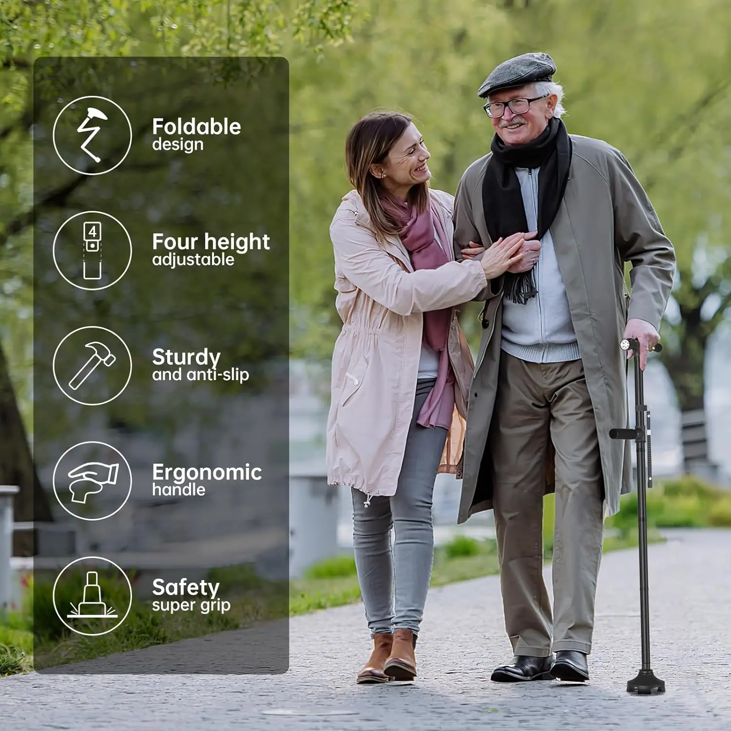 Walking Cane for Men Women Seniors Balance Anti-Slip Double-Handed Walking Stick T-Handle Collapsable Canes for Seniors & Adults