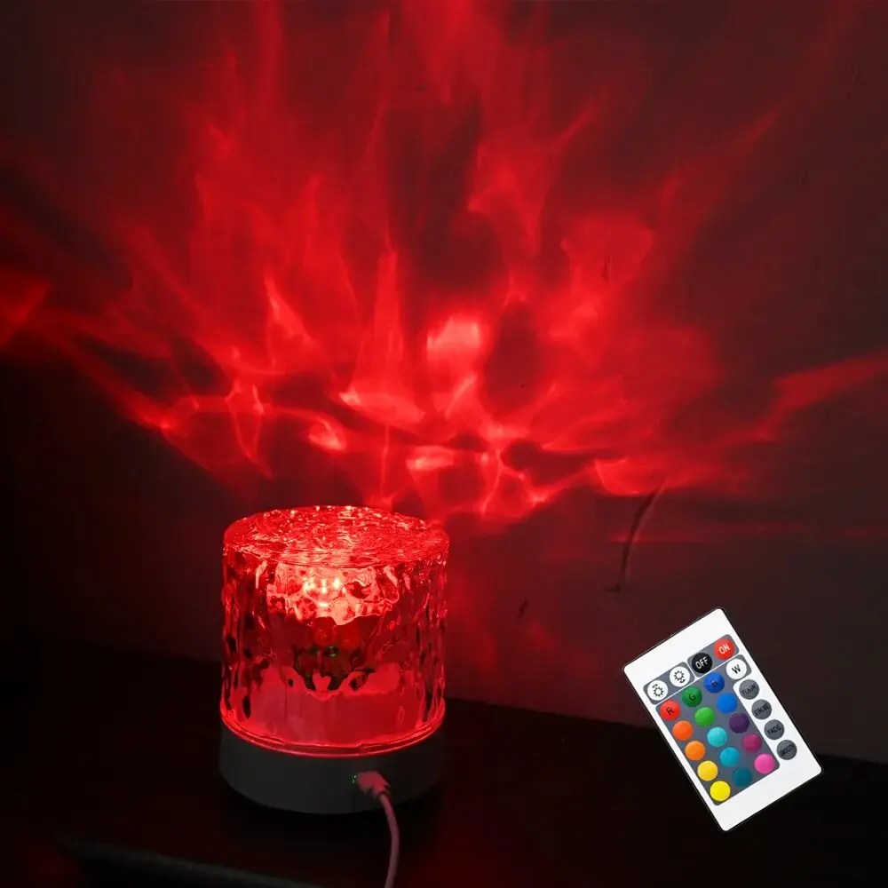 LED Ocean Wave Projector Night Light 16 Color RGB Changing USB Remote Control For Bedroom Home Room Decor Lights Lamp
