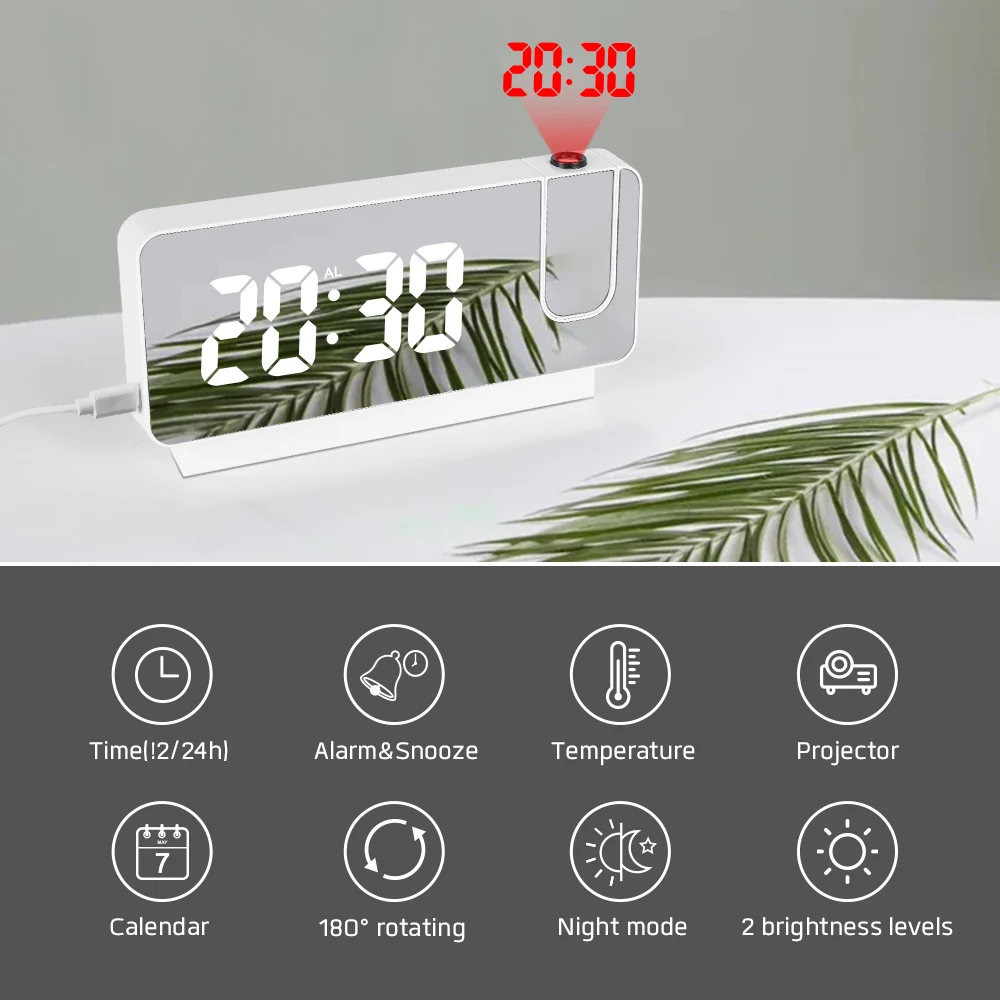 2022 Projection Alarm Clocks Led Digital Mirror Clocks Time Projection Mirror Led Digital Table Alarm Clock for Bedrooms