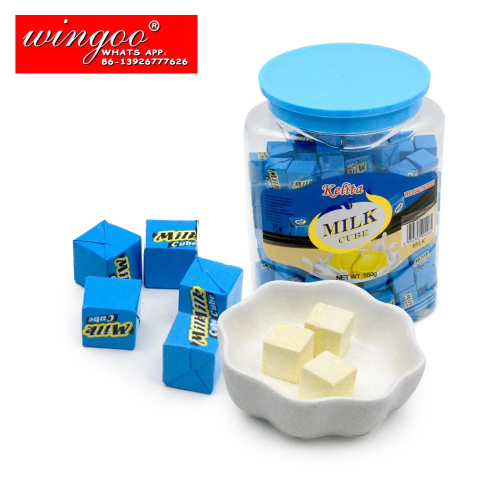 Wholesale sweets confectionery mini square milk cube in jars