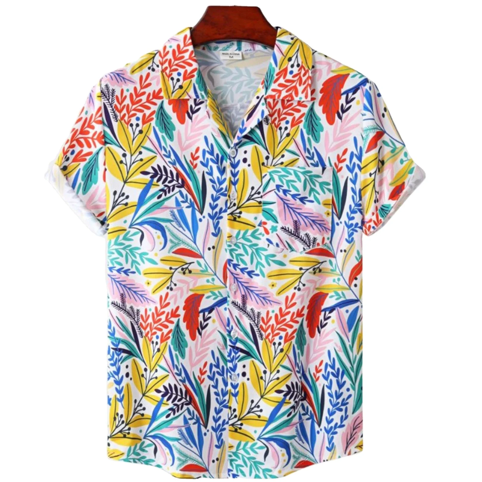 Floral Shirt 2024 Men Summer Daisy Print Green Shirts Short Sleeve Button Up Beach Wear Hawaiian Aloha Casual Vacation Clothing