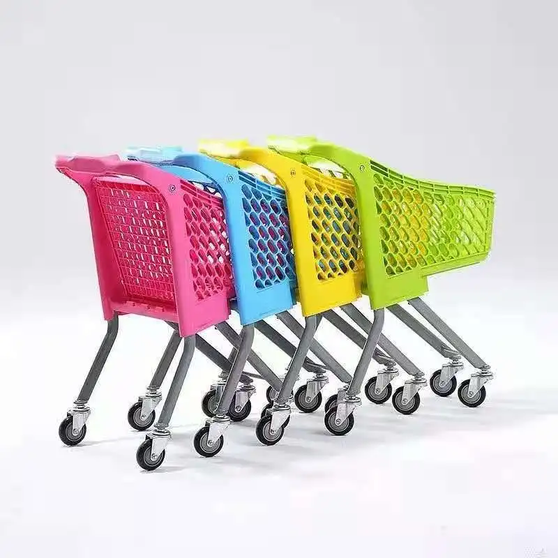 Plastic Supermarket Kids Shopping Trolley Iron Cart Retail Grocery Store With Flag For Children