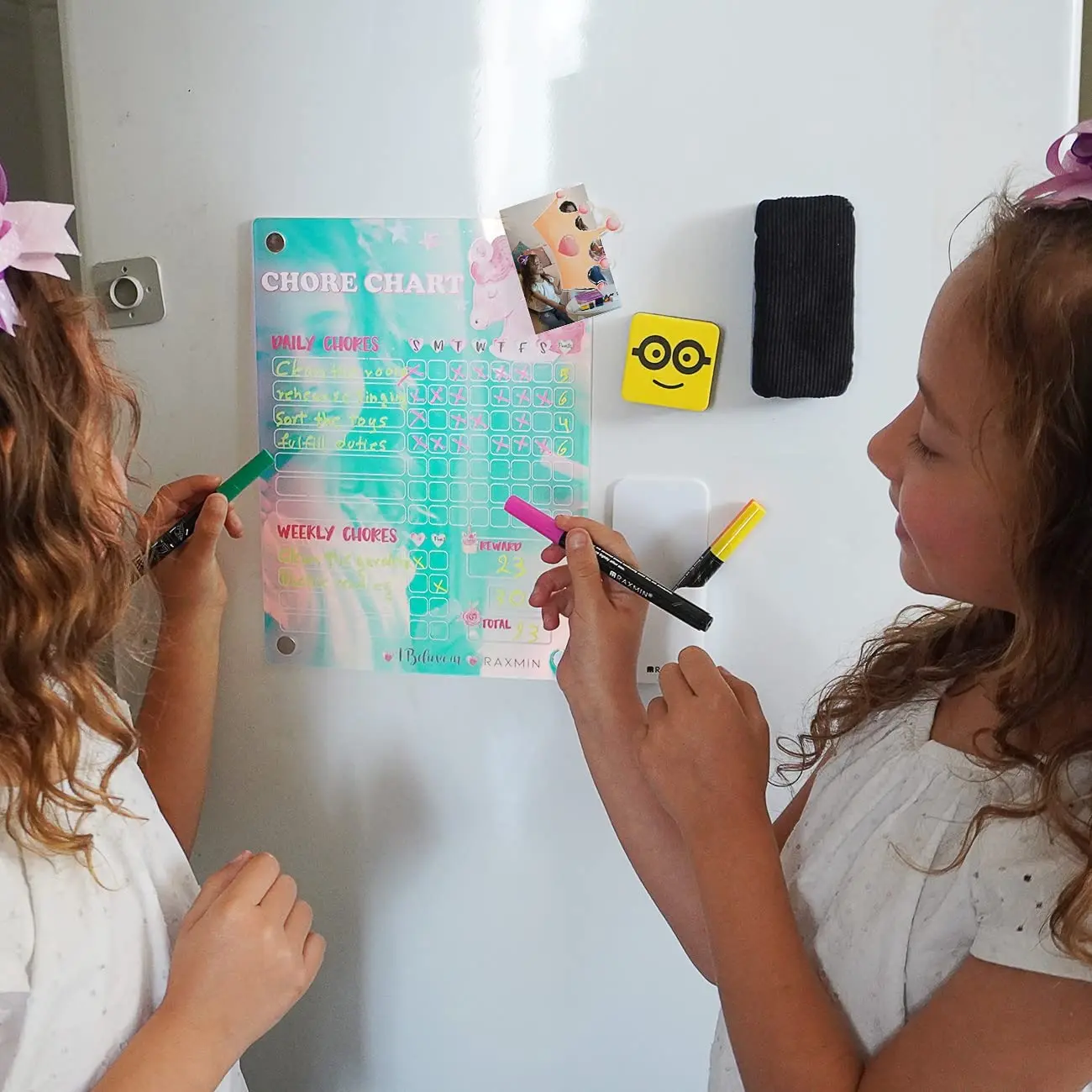 Chores Chart for Girls 11x8 Inch Rainbow Lridescent Acrylic Magnetic Dry Erase Board for Fridge Chores Chart for Kids