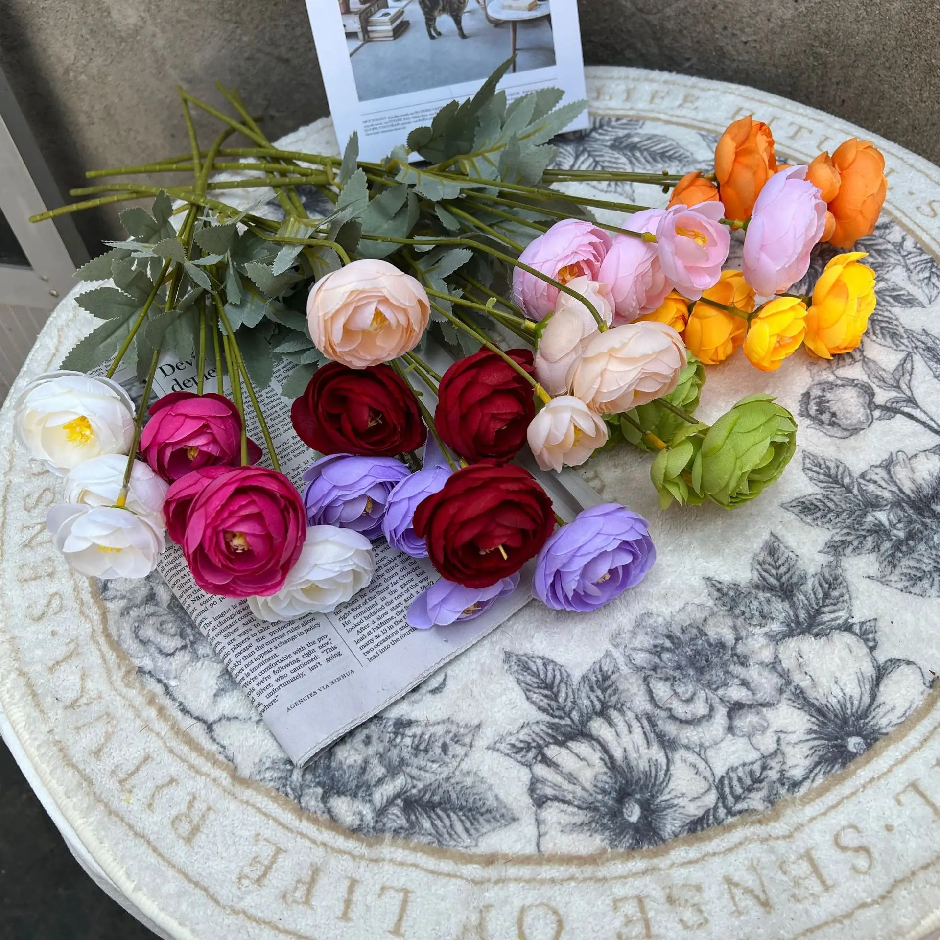 4 head tea rose Lulian simulation flower silk flower wedding decoration flower table floral decoration factory wholesale