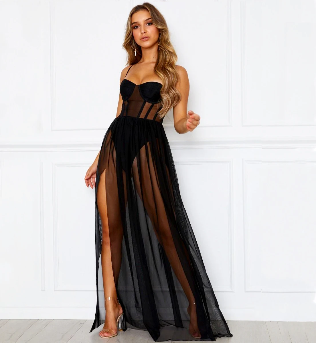 High Quality Wholesale Fat Models Plus Size Black Lace Bedroom Wear See Through Nighty Babydoll Dress Women Sexy Lingerie